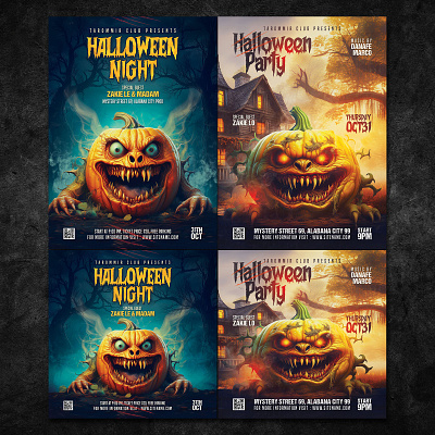 2 Halloween Flyer Template dracula event flyer flyer halloween halloween flyer halloween party halloween poster happy halloween haunted horror house instagram instagram template party flyer psd scary skull social media template trick or treat zombie