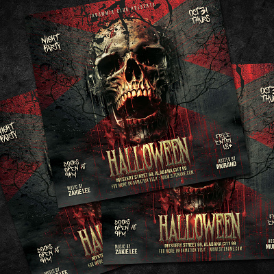 Halloween Night Party Flyer download flyer game night poster psd skull