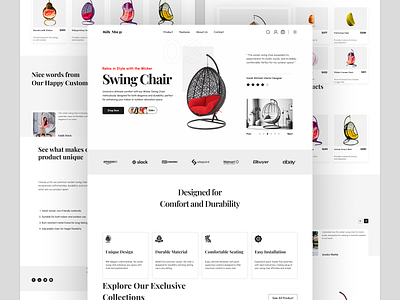 Swing Chair Shopify Products e commerce furniture home décor home page landing page minimalist landing page relax chair shopify shopify landing page shopify product shopify store ui uiux user interface ux web design website wicker wicker swing chair