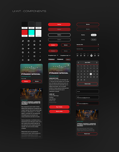 Amnesia Ibiza App - UI Kit buttons calendar cards cta dropdown icon set icons selector toggle ui ui cards ui design ui elements ui kit ux design uxui uxui design