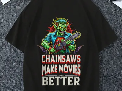 Halloween chainsaw T-Shirt design feline fashion graphic design illustration t shirt design t shirts