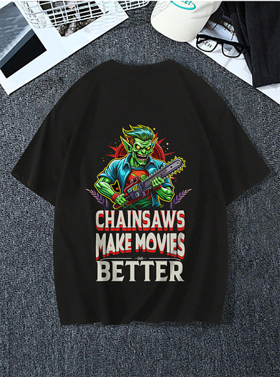 Halloween chainsaw T-Shirt design feline fashion graphic design illustration t shirt design t shirts