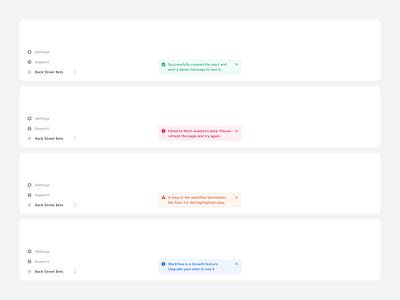 Arcade: Notifications alerts analytics app automation community crm dashboard error info notification success toast toasts ui ux warning web app