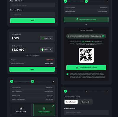 Off-ramp for cross-border payments. bitcoin blockchain cross border payment crypto design illustration modal offramp ui web3