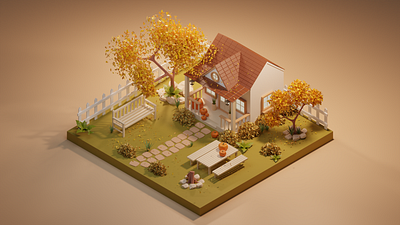 Isometric Autumn Home 3d 3dart autumn blender3d cozy design digitalart environment fall home house illustration isometric low poly render