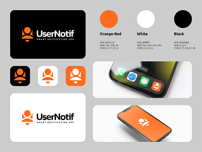 UserNotif Logo apps branding business logo logos mockup modern simple smartphone