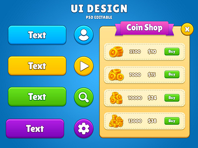 Casual Game UI Popup, Set of Game window Screens, Game UI 2D branding buttons casual gam coin coinshop design game ui ux design graphic design logo mobile application mobile apps shop ui ui design vector web mobile application web apps