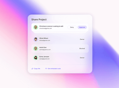 Share project - UI dashboard light modal product design saas share sharing ui users white