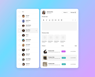 User notes - UI elements attachments dashboard elements light list notes product design saas ui user white