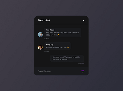 Team chat UI black chat dark dashboard messages product design saas team ui