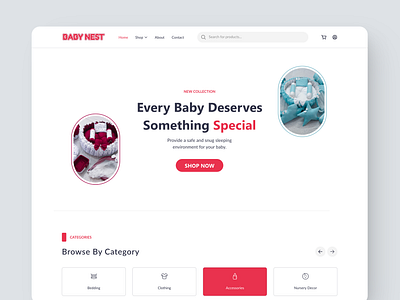 Baby Products Landing Page ad baby baby nest baby products branding buy online cute design ecommerce figma interactive elements landing page landing page design minimal simple ui ux web design webflow wireframe