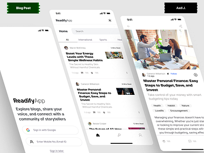 Blog Post - Readify - Application Design Concept article app articles blog blogging app branding clean clean ui dailyui design logo mobile app modern modern ui ui ui design ui designer