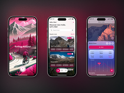 Bikepacking App Concept ai app bike app branding design figma graphic design illustration ios logo minimalist mobile mobile concept mvp app mvp design ride bike app concept sport app travel app ui ux