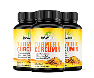 turmeric curcumin supplement label design, label design supplement bottle mockup