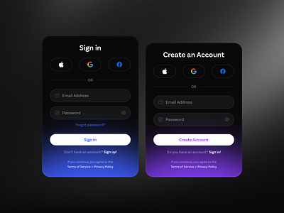 Sign in & Register - Modals app application create account design interface login mail register sign in sign up social media streaming ui ux