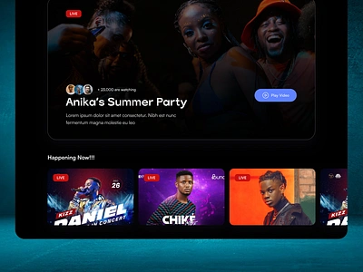 Streaming platform UI landing page live streaming