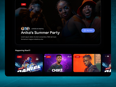 Streaming platform UI landing page live streaming