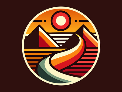 Horizon 🌅 app branding burgundy design emblem gold graphic design horizon illustration landscape logo mountains orange red sun sunset ui vector wild wilderness