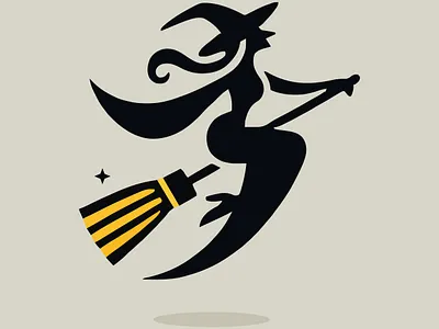 Bewitched ✨ app bewitched black branding broom design flying graphic design halloween illustration logo mage magic ui ux vector witch yellow