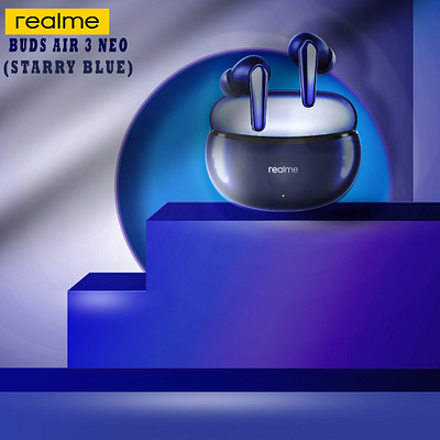 Realme Buds Air 3 Neo: Starry Blue Edition - Tech Product Render design showcasing