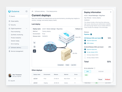 Current deploys - Monitoring SaaS android dashboard deploy detail illustration ios last deploy monitor pipeline saas server web app