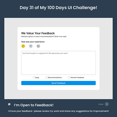 Day 31/100 - User Feedback Card UI ui