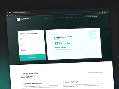 Elements Home - Rental Property - Dubai aed airbnb branding calculate define cost define rental design elementshomes logo minimal rent calculator rental rental cost total price typography uae ui ui design website website design