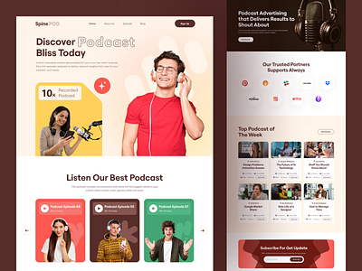 SpinePOD - Podcast Landing Page Design artist clean conversation interview marketing music platform playlist podcast radio shape songs speaker spotify streaming talks typography vibrant voice website