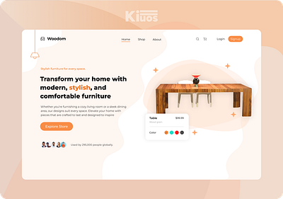 Furniture Website Webdesign | Killuos brand chair design developer figma furniture graphic design hero section home page icons illustrations landing page minimalist startup table ui ux web page website wood work