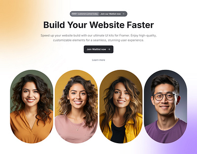 Landing Hero Section for Framer - Frameblox UI avatar framer gradient header hero landing minimal orange purple saas ui