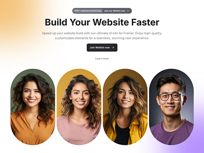 Landing Hero Section for Framer - Frameblox UI avatar framer gradient header hero landing minimal orange purple saas ui