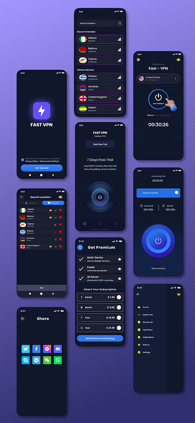 VPN — Mobile App UI Design app ui design logo prototyping ui ui ux ui ux design vpn app ui web web ui