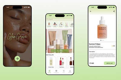 GlamGrove - Beauty & Cosmetics E-commerce App Design app beautyapp cosmetics ecommerceapp figma mobiledesign skincare ui uidesign ux