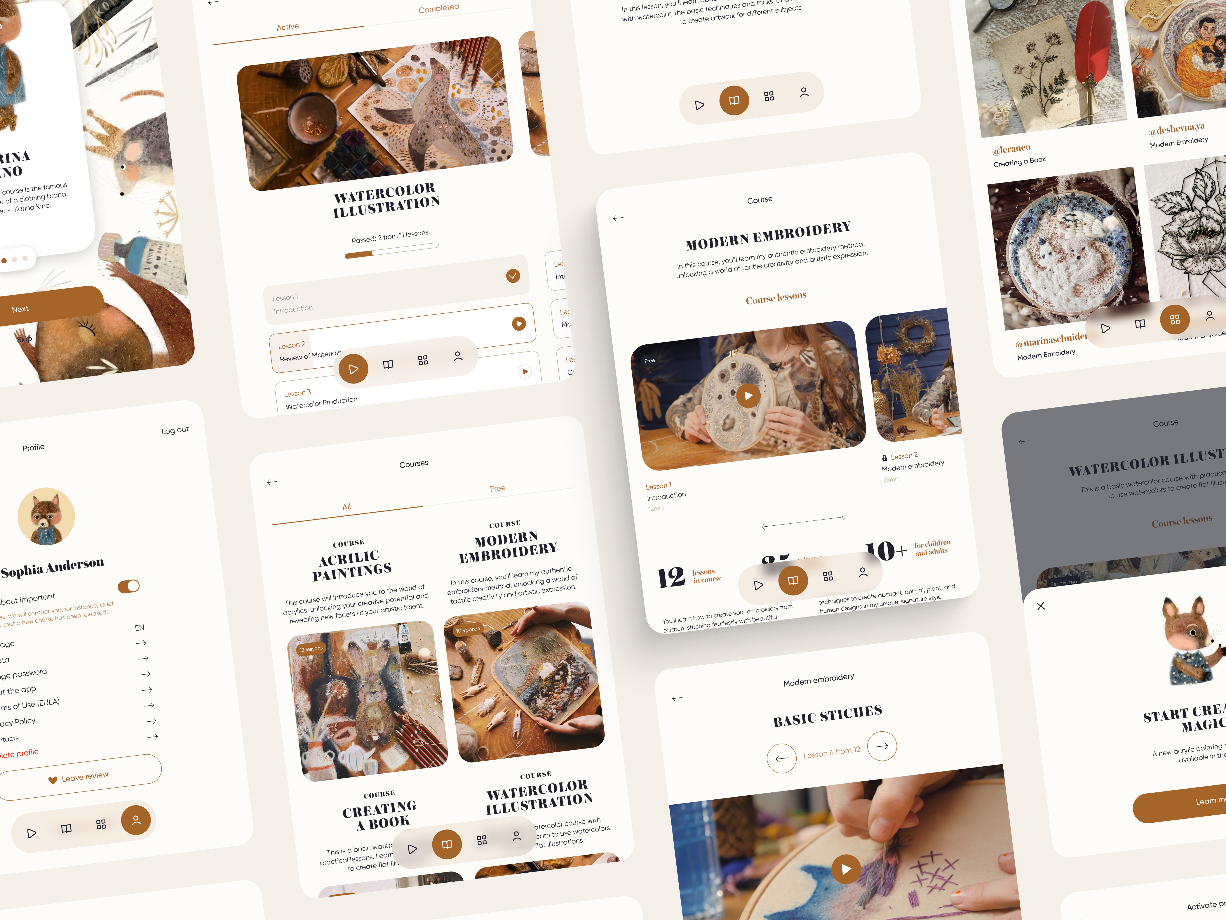 Karina Kino Art School - Mobile App Design (Tablet Version) app course creative design education emroidery illustration learning mobile ui ux