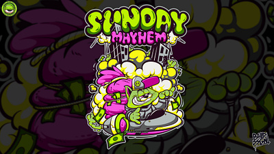 SUNDAY MAYHEM - artwork art artwork branding cartoon cartoon design cartoon style character character cartoon clothing clothing design design digital art digital artwork illustration logo merch