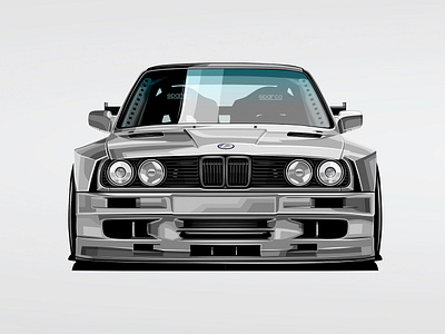 BMW E30 LTO Widebody automotive bmw cars clean design flat illustration poster slick tuning vector