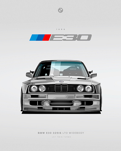 BMW E30 LTO Widebody automotive bmw cars clean design flat illustration poster slick tuning vector