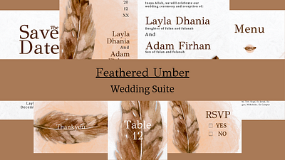 Feather Umber Walimah Invitation Template set customizable canva invitation design elegant elegant islamic card graphic design islamic wedding card islamic wedding invitation modern wedding design muslim muslim walimah template muslim wedding celebration template walimah