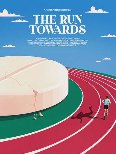 The Run Towards Poster art clouds club cover digital art graphic design illustration landscape man movie olimpic pill poster procreate retro poster run running sky style track