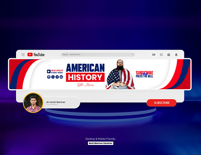 Creative YouTube banner design for American history vlog channel american banner design channel art channel cover youtube youtube banner youtube banner design youtube banners youtube channel