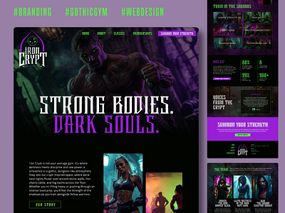 Fitness Gym Website Template branding crypt edgy fitness gothic gym horror lime green neon purple showit web design website template