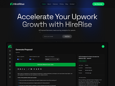 HireRise - AI Proposal Generator, lead scoring, analytics landing page saas ui user experience