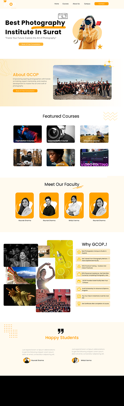 GCOP - Gujrat College Of Photography Website - Home Page Design branding graphic design illustration logo shopify squarespace typography ui ux vector website wix wordpress