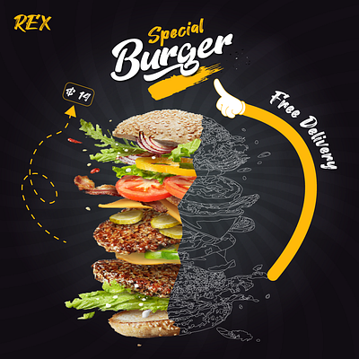 Dynamic Burger Illustration 3d branding graphic design ui