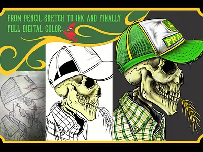 John deer skeleton drawing process skateboard art skull tattoo art