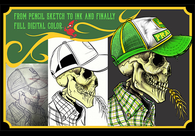 John deer skeleton drawing process skateboard art skull tattoo art