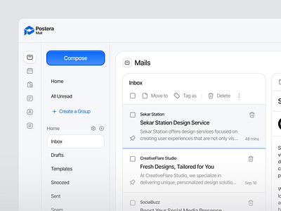 Postera - Mailbox service feature agency clean dashboard design email design inbox mail mailbox menu messages notification postbox product design ui ux visual web design