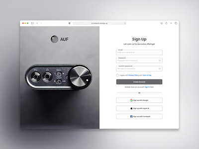 AUF - Sign Up Page (Web) branding clean design design figma minimalist design sign up page ui design uiux web design website