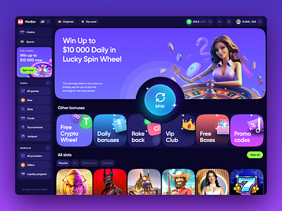 Casino Online bet betting casino game casino online casino ui crypto crypto casino gamble gambling gambling interface game ui home page live casino lucky wheel poker slot sport betting ui gambling ui ux web3