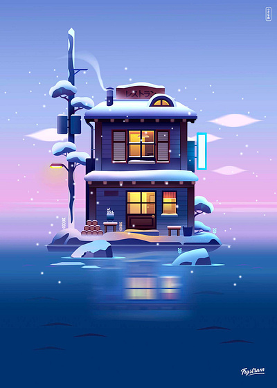 Winter ❄️ ambiance anime cabin city film illustration island japan japanese japanimation light manga mood poster print smooth travel winter